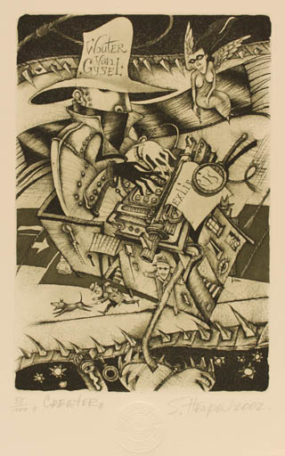 Exlibris by Sergej Hrapov from Ukraine for Wouter Van Gysel - Literature Surrealism 