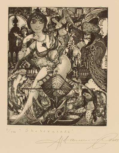 Exlibris by Sergiy Ivanov from Ukraine for Louis Pisane - Woman Oriental 