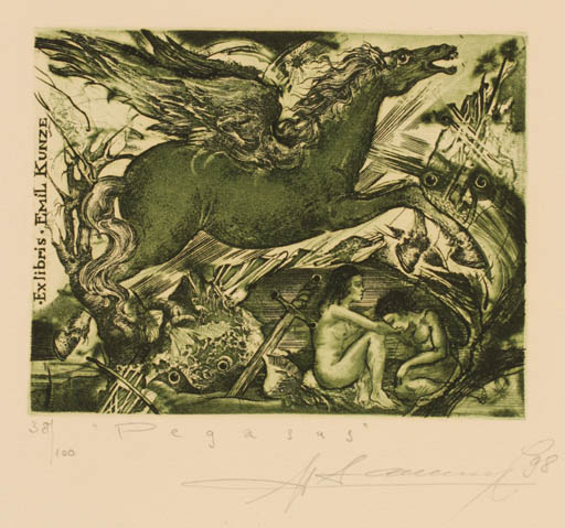 Exlibris by Sergiy Ivanov from Ukraine for Dr. Emil Kunze - Pegasus 