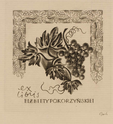 Exlibris by Wojciech Jakubowski from Poland for Elzbiety Pokorzynskiej - Wine 