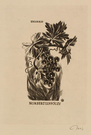 Exlibris by Wojciech Jakubowski from Poland for Ing. Nobert Lippóczy - Wine 