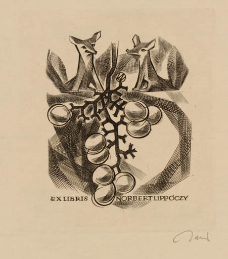 Exlibris by Wojciech Jakubowski from Poland for Norbert Lipqczy - Fauna Wine 