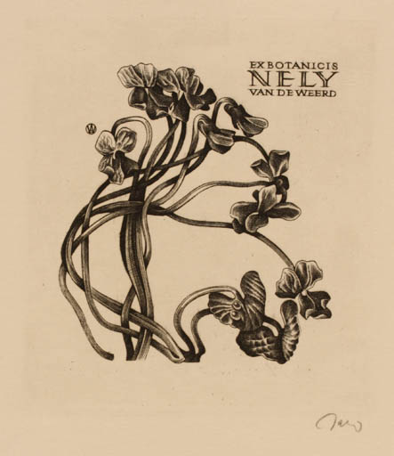 Exlibris by Wojciech Jakubowski from Poland for Nely van de Weerd - Flower 