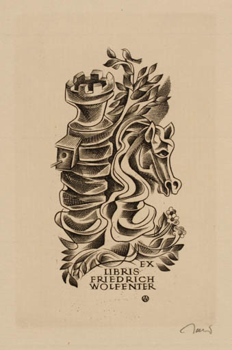 Exlibris by Wojciech Jakubowski from Poland for Friedrich Wolfenter - Horse Sport/game 