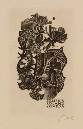 Exlibris by Wojciech Jakubowski from Poland for Roland Roveda - Flower 