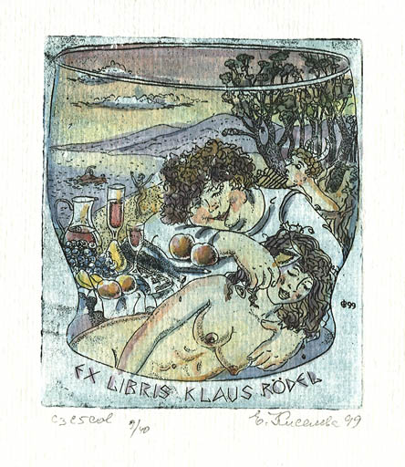 Exlibris by Jelena Kisseljowa from Russia for Klaus Rödel - Romance Wine 