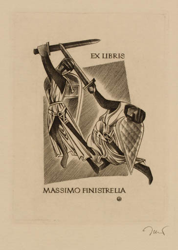 Exlibris by Wojciech Jakubowski from Poland for Massimo Finistrella - Knight 