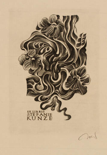 Exlibris by Wojciech Jakubowski from Poland for Stefanie Kunze - Flower 