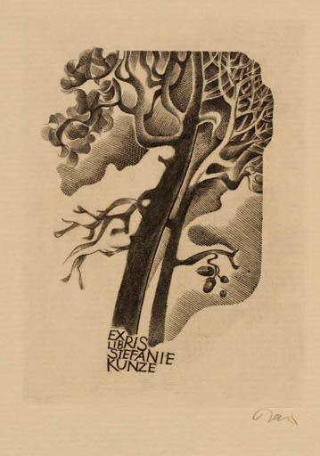 Exlibris by Wojciech Jakubowski from Poland for Stefanie Kunze - Tree 