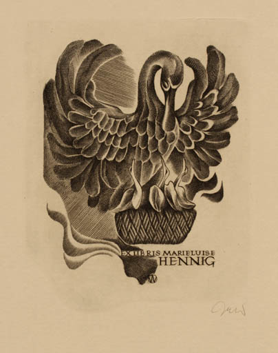 Exlibris by Wojciech Jakubowski from Poland for Marieluise Hennig - Bird 