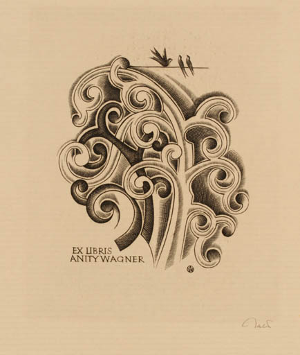 Exlibris by Wojciech Jakubowski from Poland for Anity Wagner - Bird Ornament 