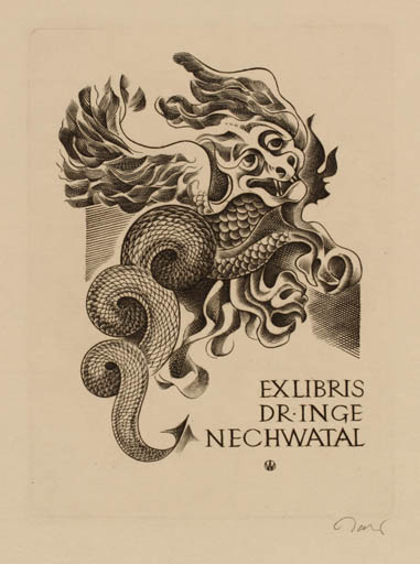 Exlibris by Wojciech Jakubowski from Poland for Dr. Inge Nechwatal - Fable Animal 