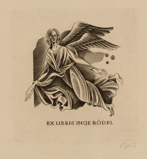 Exlibris by Wojciech Jakubowski from Poland for Inge Rödel - Angel 