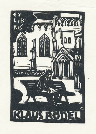 Exlibris by Kàroly Andrusko from Yugoslavia for Klaus Rödel - City 