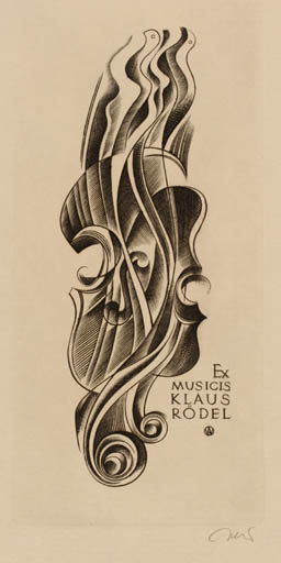 Exlibris by Wojciech Jakubowski from Poland for Klaus Rödel - Ex Mucika Music 