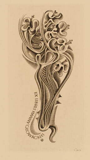 Exlibris by Wojciech Jakubowski from Poland for Hanny Glowackiej - Flower 