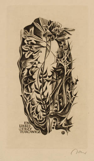 Exlibris by Wojciech Jakubowski from Poland for Jerzy Turowicz - Flower 