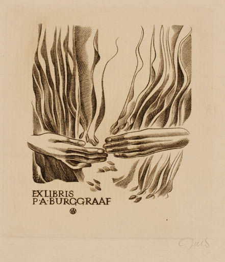 Exlibris by Wojciech Jakubowski from Poland for P.A Burggraaf - Hand(s) 