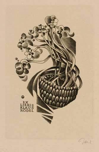 Exlibris by Wojciech Jakubowski from Poland for Klaus Rödel - Flower 