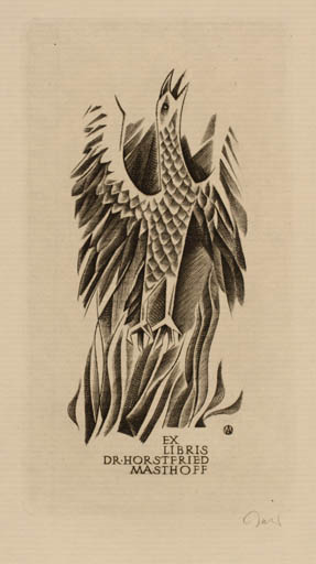 Exlibris by Wojciech Jakubowski from Poland for Dr. Horstfried Masthoff - Bird Phoenix 