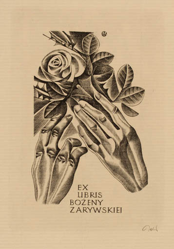 Exlibris by Wojciech Jakubowski from Poland for Bozeny Zarywskiej - Flower Hand(s) 