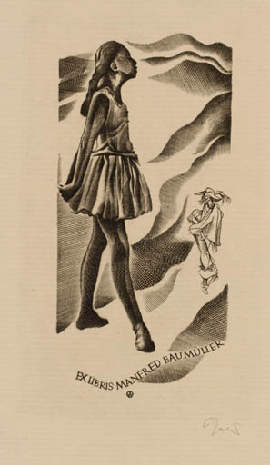 Exlibris by Wojciech Jakubowski from Poland for Manfred Baumüller - Woman Man 