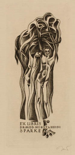 Exlibris by Wojciech Jakubowski from Poland for Heidi & Horst Sparke - Nude Couple 