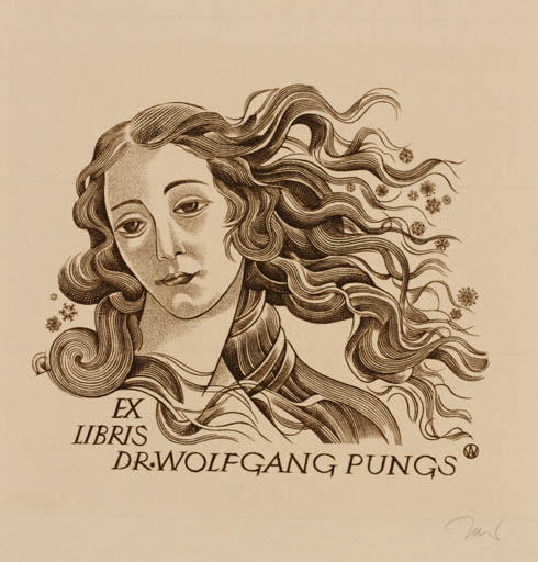 Exlibris by Wojciech Jakubowski from Poland for Dr. Wolfgang Pungs - Woman Portrait 