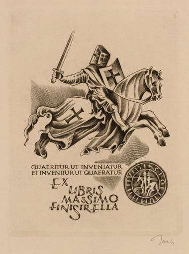 Exlibris by Wojciech Jakubowski from Poland for Massimo Finistrella - Horse Knight 