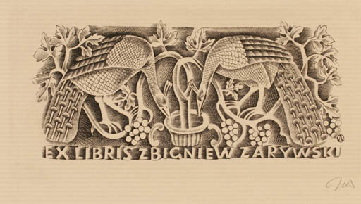 Exlibris by Wojciech Jakubowski from Poland for Zbigniew Zarywski - Flora Bird Wine 