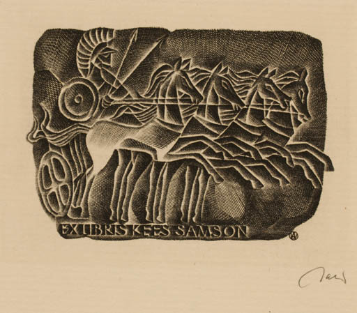 Exlibris by Wojciech Jakubowski from Poland for Kees Samson - Classical antiquity Horse 