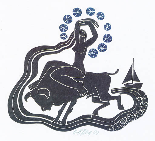 Exlibris by Miroslav Houra from Czechoslovakia for Klaus Rödel - Europa and the Bull Mythology 