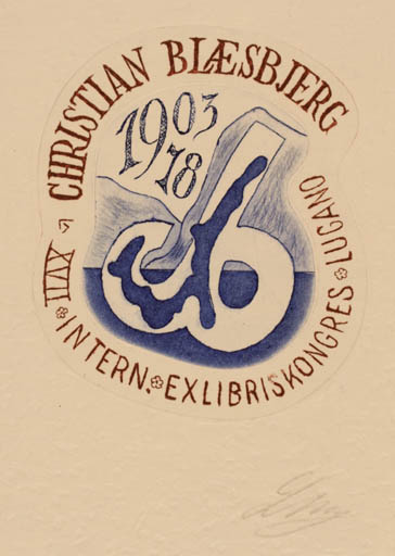 Exlibris by Lorentz May from Denmark for Christian Blæsbjerg - Exlibris Congress Text/Writing 