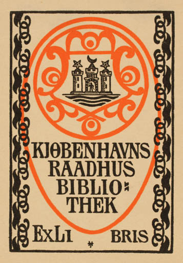 Exlibris by Hans Christian Tegner from Denmark for Bibliothek Kjøbenhavns  Raadhus - Monogram 