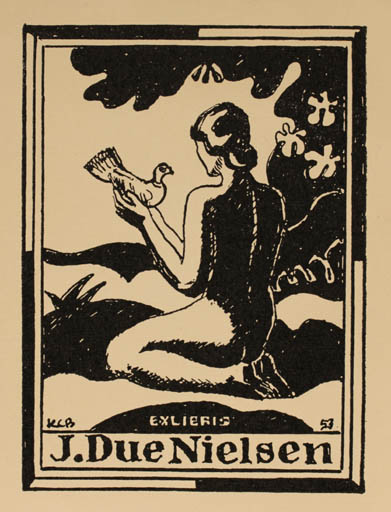 Exlibris by H. C. Bärenholdt from Denmark for Johan Due Nielsen - Bird Woman 