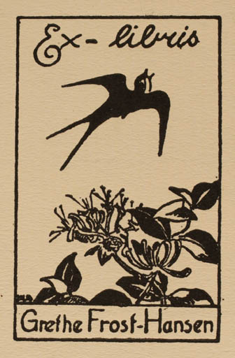 Exlibris by H. C. Bärenholdt from Denmark for Grethe Frost-Hansen - Flora Bird 