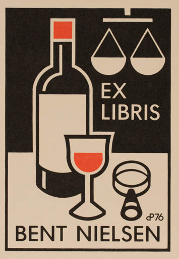 Exlibris by Per Christensen from Denmark for Bent Nielsen - Wine 