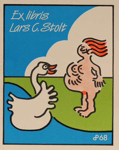 Exlibris by Per Christensen from Denmark for Lars C. Stolt - Leda and the Swan 