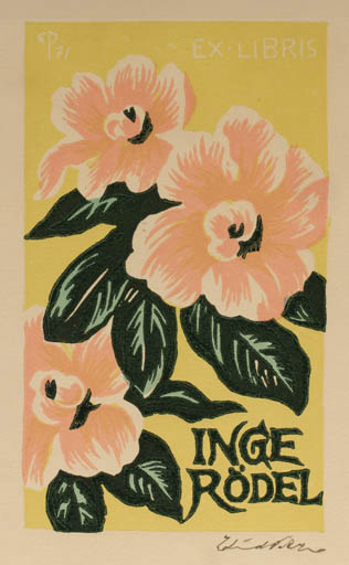 Exlibris by Edmund Peter from Denmark for Inge Rödel - Flower 