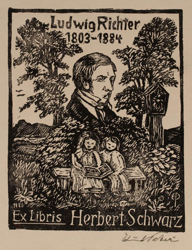 Exlibris by Edmund Peter from Denmark for Herbert Schwarz - Child Historical Person Tree 