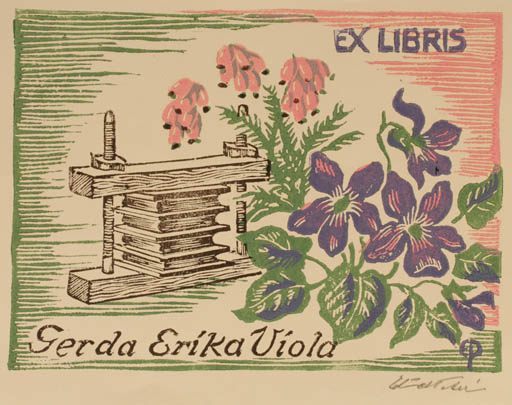 Exlibris by Edmund Peter from Denmark for Viola Gerda Erika Jensen - Flower 