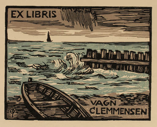 Exlibris by Edmund Peter from Denmark for Vagn Åge Clemmensen - Maritime Ship/Boat 