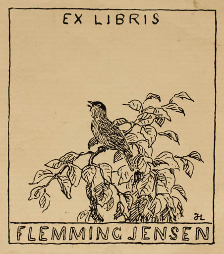 Exlibris by Johannes Larsen from Denmark for Flemming Jensen - Flora Bird 