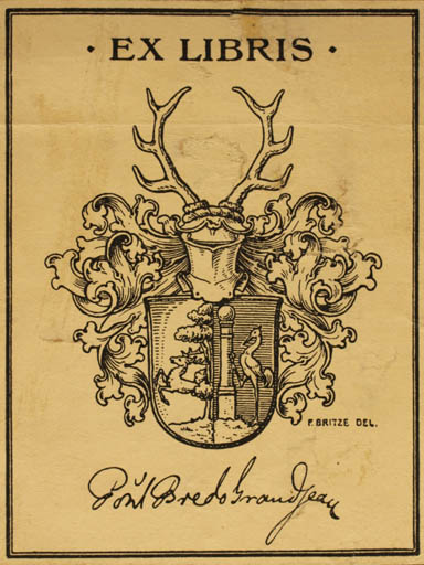 Exlibris by Friedrich Britze from Denmark for Poul Bredo Grandjeau - Heraldry 