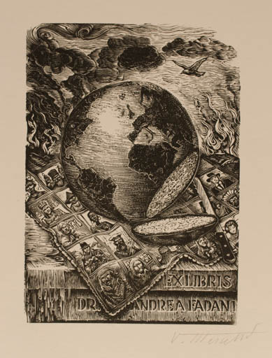 Exlibris by Valerio Mezzetti from Italy for Dr. Andrea Fadani - Globe 