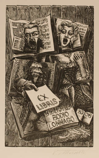 Exlibris by Valerio Mezzetti from Italy for Biblioteca Bodio Lomnago - Book Couple Theater/Cirkus 