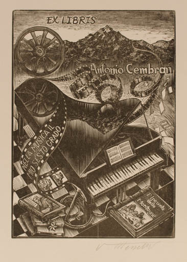 Exlibris by Valerio Mezzetti from Italy for Antonio Cembran - Mountain Book Music 