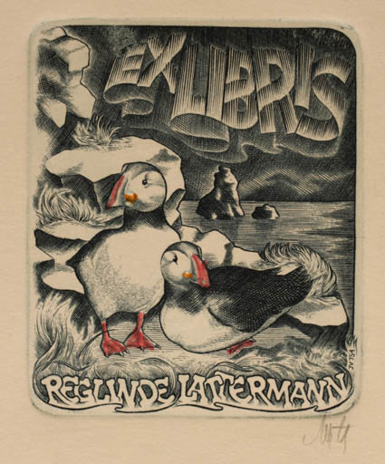 Exlibris by Vitautas Jakstas from Lithuania for Reglinde Lattermann - Bird Maritime 