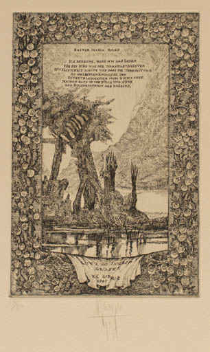 Exlibris by Harry Jürgens from Germany for Lutz & Ingrid Grösel - Mountain Scenery/Landscape Tree 