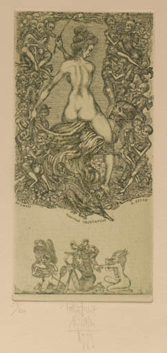 Exlibris by Harry Jürgens from Germany for Erika Selle - Woman Nude Theater/Cirkus 